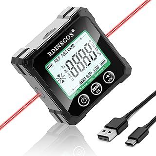 Angle Finder Line Digital Level Tool, Woodworking Tools, 4-Side Magnets Miter Saw Protractor, Electronic Level, Measures & Sets Angles, Hanging Pic (PT183)