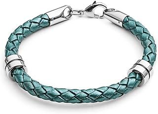 Tribal Steel Plaited Leather Bracelet with Stainless Steel Lobster Clasp