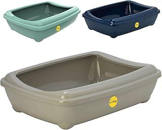 CAT CENTRE Warm Grey Open Cat Litter Tray With Rim Large 50cm Kitten Pet Toilet Plastic Loo Pan Box Anti-Spillage Portable Rounded Corners Detachable Rim Easy Cleaning No Spilling