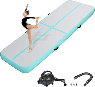KIKILIVE Inflatable Gymnastics Air Tumbling Track Mat 6ft 10ft 13ft 16ft 20ft, Air Tumble Track Mat with Electric Air Pump for Kids Adults Home Outdoor Training Cheerleader Yoga Water Park