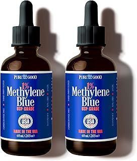 2 Pack Pharmaceutical Grade Methylene Blue 1% (60 mL), Third-Party Tested USP-Grade Methylene Blue for Humans, Formaldehyde and Alcohol Free Methylene Blue Pharmaceutical Grade in Amber Dropper Bottle