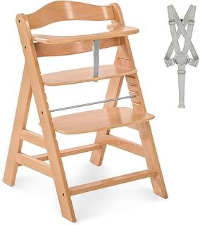 hauck Alpha+, Natural - Wooden High Chair 6 Months to Adult Sustainable FSC® Certified Beechwood Toddler Feeding and Entertainment Chair, Inclusive 5-Point Harness Bumper Bar Crotch Strap