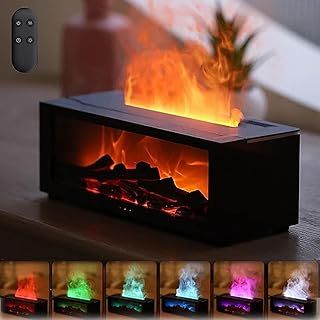 Fireplace Flame Diffuser for Home,7 Colors Bonfire Diffuser,150ML Ember Diffuser,Mini Flame Humidifier Diffuser,3D Flame Fireplace Aroma Diffuser,Campfire Flame Fire Diffuser (Black)