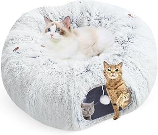 Plush Cat Tunnel Bed Cave Cat Nest Toy Channel Donut Circle Shape Foldable Drill Hole Tent Breathable For Winter
