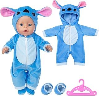 Doll Clothes Outfits Overalls for 14-17 Inch Baby Dolls, Doll Clothes with Hhanger Socks, Blue Doll Clothes for 35-45 cm New Baby Dolls Girls Birthday Easter Gifts
