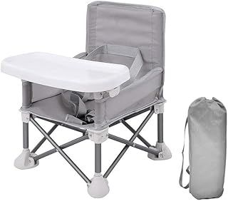 LADIDA Foldable Baby Travel Seat Booster Toddlers Dining Seat Removable Tray with Travel Bag Portable Folding Booster Feeding Chair for Children Toddlers Infants, Gray 308