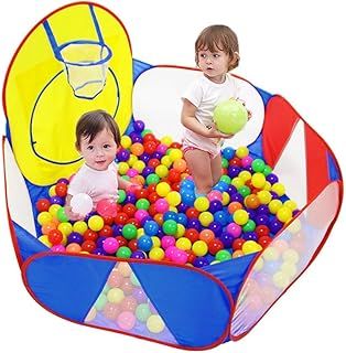Eocolz Kids Ball Pit Large Pop Up Childrens Ball Pits Tent for Toddlers Playhouse Baby Crawl Playpen with Basketball Hoop and Zipper Storage Bag, 4 Ft/120CM, Balls Not Included (Blue)