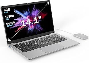 Laptop Computer Celeron N4000 Dual Core,14 inch laptop 6GB RAM 128GB SSD,Supports 2.4G/5G WiFi,Fan-less design Portable Laptop,W 11pro,Bluetooth 5.0,USB 3.0 ports,Mini-HDMI,Ethernet Adapter