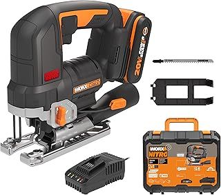 WORX Nitro 18V(20V Max) Cordless Brushless Jigsaw WX542 Jig Saw, 3500spm, Maximum in Wood 120mm/steel 10mm, 26 mm Stroke Length, 45 °Bevel Capacity, PowerShare, 1 * 2.5Ah Battery & 1 * 2A Charger