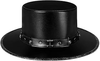 Beyiajia Steampunk Plague Doctor Hat - PU Leather Black Flat Top for Halloween Cosplay