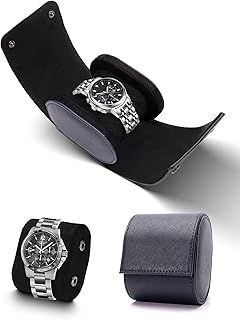 TINGSING Watch Travel Cases Single PU Leather Watch Roll Travel Case Watch Storage Box Organizer with Removable Pillow Portable Watch Holder Stand for Jewelry Bracelet, Gifts on Christmas, Black