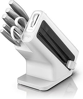 Ninja StaySharp Knife Set, Stainless Steel 6-Piece Knife Set with Integrated Sharpener, Chef knife, Slicing knife, Bread knife, Utility knife, Paring knife and Kitchen Scissors, White, K62006EUWH
