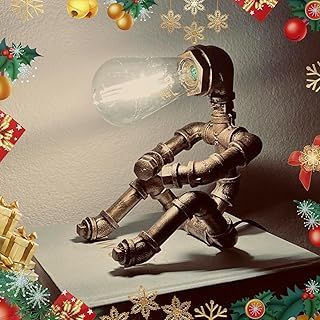 Creative Iron Robot Table Lamp Retro Robot Water Pipe Table lamp Bar Restaurant Cafe Steampunk Decoration