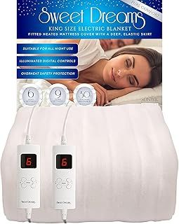 Electric Blanket King Size Bed with Dual Controls - 152 x 203 x 40cm - Fully Fitted Heated Mattress Cover Underblanket with Elasticated Skirt- Overheat Protection