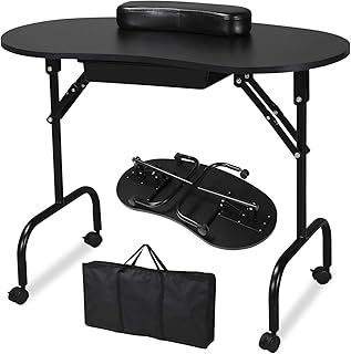 Yaheetech Folding Manicure Nail Table Nail Beauty Technician Desk Workstation with Drawer, Bag/Wrist Rest Black