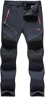 TACVASEN Men's Outdoor Winter Trousers Fleece Softshell Trousers Water-Resistant Hiking Trousers with Zip Pockets