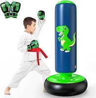 QPAU Inflatable Kids Punching Bag, 48 Inch Stable Boxing Bag with Boxing Gloves, Punch Bag Dinosaur Toy & Gifts for Boys Girls Age 3-8, Set for Practicing Karate, Taekwondo, MMA