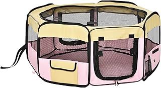 PawHut Fabric Pet Dog Cat Puppy Playpen Rabbit Guinea Pig Play Pen in Pink Small L37 x H37cm x D90cm