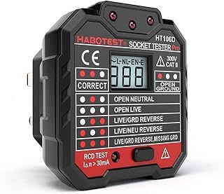 QUILLE Socket Tester Mains Outlet Tester with LCD Display Neutral Live Earth Wire Testing RCD Test - UK Plug