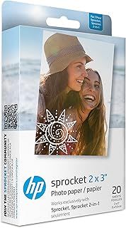 HP 2 x 3 Inch, ZINK Sticky-Backed Photo Paper, 290 gsm, 20 Sheets