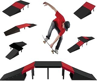 The Magic Toy Shop Skate Ramp Set - 6 Assembly Variations, Red & Black, Anti Slip, Modular & T-Lock System, Easy Setup - Outdoor Adventure for Kids with Bikes, Scooters, Skateboards, RC Cars