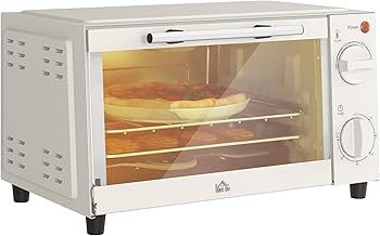 HOMCOM Mini Oven, 9L Countertop Electric Grill, Toaster Oven with Adjustable Temperature, Timer, Dishwasher Safe Baking Tray and Wire Rack, 750W, Cream