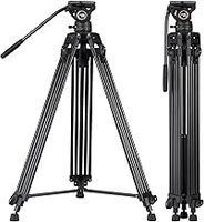 Cayer Video Tripod, BV30L 72"/184cm Professional Heavy Duty Aluminum Twin Tube Tripod with 360° Fluid Drag Head,Compatible with Canon Nikon Sony and Other DSLR Camera Camcorder, Load Up to 17.6lb/8kg