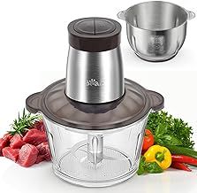 2L+1.8L 600W Electric Food Processors & Chopper with Glass Container and 304 Stainless Steel Container, 2 Speed Settings, 4 Stainless Steel Blades for Chopping Meat, Baby Food, Fruit, Vegetable