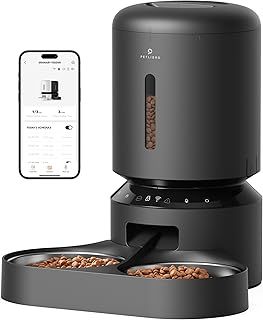PETLIBRO Automatic Cat Feeder, 5G Wi-Fi Dual Cat Feeder with App Control for Dry Food, Low Food & Blockage Sensor, Stainless Steel Bowl, 1-10 Meals Per Day, 10s Meal Call for Cats and Dogs (5L, Black)