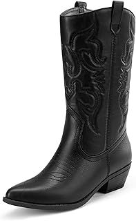 DREAM PAIRS Women's Comfortable Winter Western Boots,Waterproof Mid Cowboy Boots for Ladies,Beautiful and Stylish Party and Character Dress Up Boots