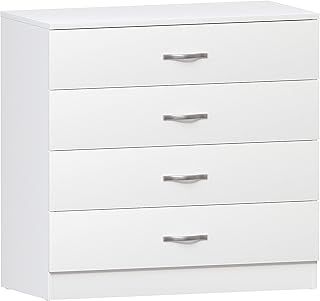 Vida Designs White Chest of Drawers, 4 Drawer Metal Handles Runners Anti-Bowing Support Furniture