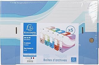 Exacompta - Ref 79530E - Archive Boxes with Kraft Interior - 250 x 330mm in Size, 80mm Spine, Suitable for Storing A4 Documents - Assorted Colours (Pack of 5)