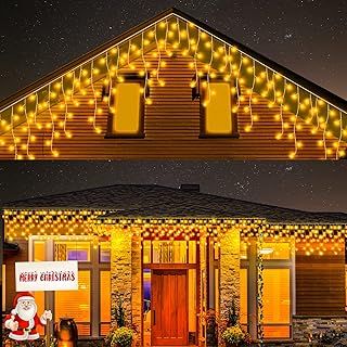 cshare Christmas Icicle Lights Outdoor, 480 LEDs 15M/49Ft Icicle Hanging Fairy Lights, Mains Powered with 8 Modes,Memory,Timing,Waterproof for Window,Roof,Wall,Gazebos Xmas Decorations,Warm White
