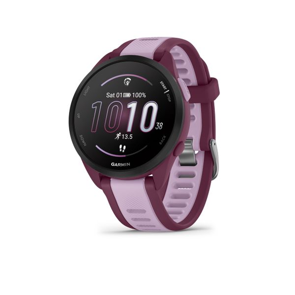 Garmin Forerunner 165 with Music, 43mm GPS running smartwatch, lightweight, AMOLED touchscreen, advanced training & insights, safety & tracking features, up to 11 days battery life, Berry