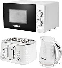 Geepas 3-Piece Kitchen Set 20L Microwave 1.7L Kettle 4 Slice Toaster 700W/2200W/1750W White