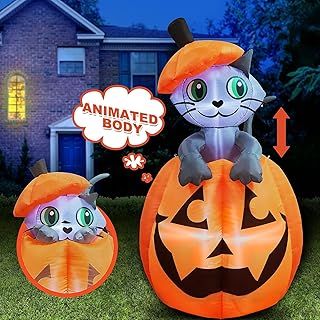 Joiedomi 5 ft Tall Halloween Inflatable Animated Kitty Cat On Pumpkin Inflatable Yard Decoration with Build-in LEDs Blow Up Inflatables for Halloween Party Indoor, Outdoor, Yard, Garden, Lawn Decor