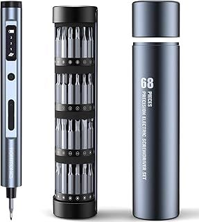 Mini Electric Screwdriver Set, [3 Adjustable Torque] Precision Screwdriver, 68 in 1 Cordless Rechargeable Small Electric Screwdriver Set with 60 S2 Bits for Laptop Phone Watch Repair (Grey)