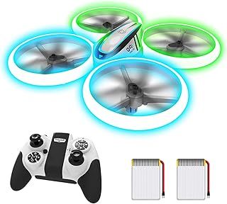 Q9 Drones for Kids,RC Drone with Altitude Hold and Headless Mode,Quadcopter with Blue & Green Lights,Propellers Full Protect and Double Batteries,Easy to fly Gift Toy for Boys and Girls