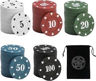 100 Poker Chips with 1 Storage Bag, Game Scoring Chips, Five Color Chip Set, Math Counter, Board Game Scoring Chips, Interactive Toy Chips, Party Game Props