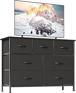 CAIYUN Chest of Drawers for Bedroom with 7 Drawers, Fabric Storage Drawer, Tall Black Hallway Storage Unit