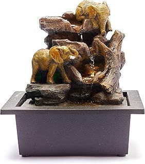 Tabletop Water Fountain, Meditation, Desktop, Indoor Waterfall Feature LED lights Office Decoration Relaxation Zen Chill Relaxed Mellow Gift Feng Shui Elephant 24cm High