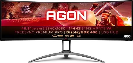 AOC AGON AG493QCX - 49 Inch Dual FHD Curved Gaming Monitor, 144Hz, VA, 4ms GTG, Height Adjust, USB Hub, FreeSync Premium, Speakers (3840x1080 @ 144Hz, 400 cd/m²,HDMI 2.0 / DP 1.2 / USB 3.1)