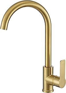 Peppermint Brushed Gold Kitchen Tap Single Lever Monobloc Mixer Tap Kitchen Sink in Gold Kitchen Mixer Taps 1 Hole 360° Swivel Spout Kitchen Sink Taps