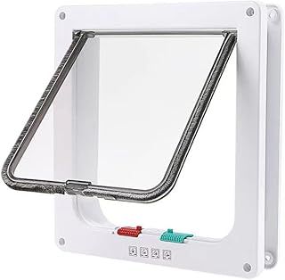 Cat Door, Safety Pet Door with 4 Way Lock, Weatherproof & Easy Installation Cat Flap Door for Interior Exterior Door, Window, Wall (L)