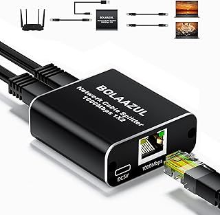 Ethernet Splitter 1 in 2 Out High Speed, BolAAzuL 1000Mbps LAN/Internet Cable Splitter 1x2 Gigabit RJ45/Network CAT 5/6/7/8 Splitter 1 to 2, with USB Power Cable, 2 Devices Simultaneously Networking