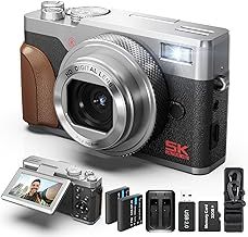 64MP Digital Camera with 5K Vlogging Capability, 180° Flip Screen, 18X Zoom - Compact Point and Shoot Camera for Beginners, Includes 32GB SD Card and 2 Batteries (Silver)