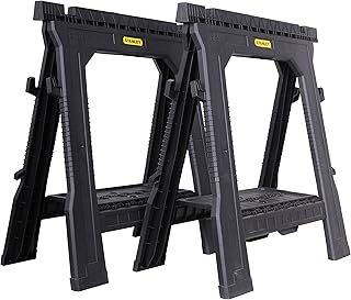 STANLEY Folding Work Bench Saw Horse Twin Pack, Lightweight Rigid Plastic Frame, STST1-70713
