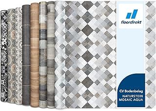 CV Cushioned Vinyl Flooring PVC Tile Effect, Structured Vinyl Flooring, Tile Optic Flooring for Kitchen, Bathroom, Home or Commercial (100 x 200 cm, Toscana Aqua)