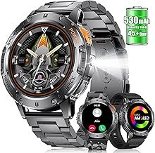 FOXBOX Military Smart Watch for Men,1.43’’AMOLED with Flashlight Answer/Make Calls Smartwatch, Blood Pressure Calorie Sleep Heart Rate Monitor, 110+ Sports Modes Fitness Tracker Android iOS Black