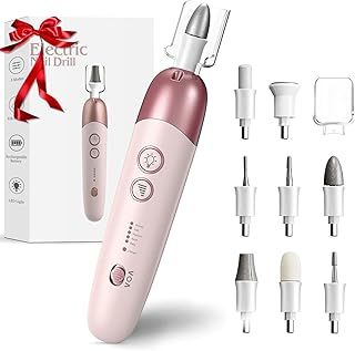 Electric Nail File, Cordless Nail Drill, Pedicure Sets for Feet with 8 Drill Bits, 5 Modes Adjustable Nail Drill, Electric Nail File for Gel/Acrylic Nails and Hard Cuticles (Pink)